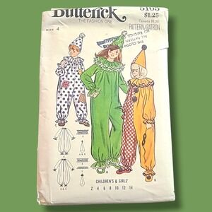 Vintage Butterick 5105 Clown Costume Sewing Pattern Uncut FF Girls Sz 4